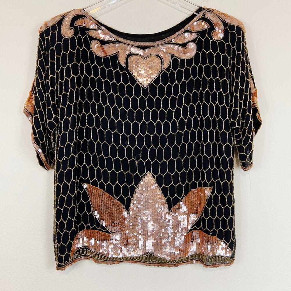 Vintage Beaded Silk Blouse Sz S/M